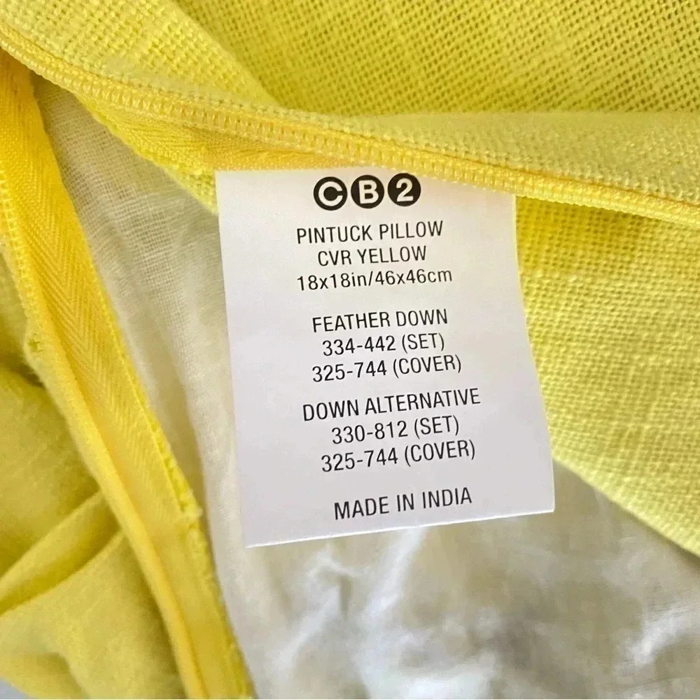 CB2 PINTUCK YELLOW 18" x18" Pillow Cover - Picture 4 of 7